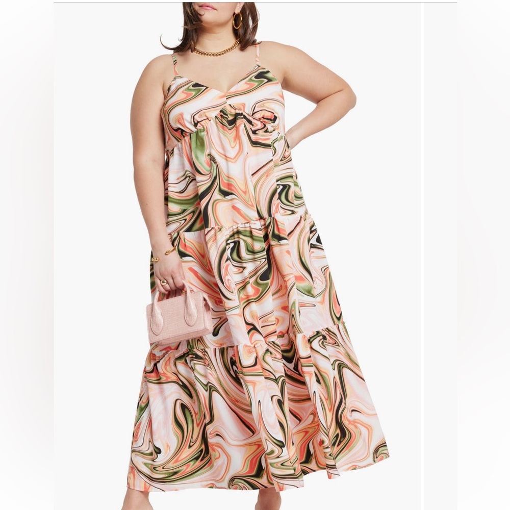 Eloquii Swirl Print Trapeze Maxi